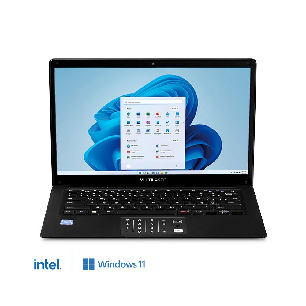 Notebook Multilaser Legacy Book Intel Celeron 4gb 64gb 14,1" Windows 11 Preto + Microsoft 365 Personal Com 1tb Na Nuvem Pc270