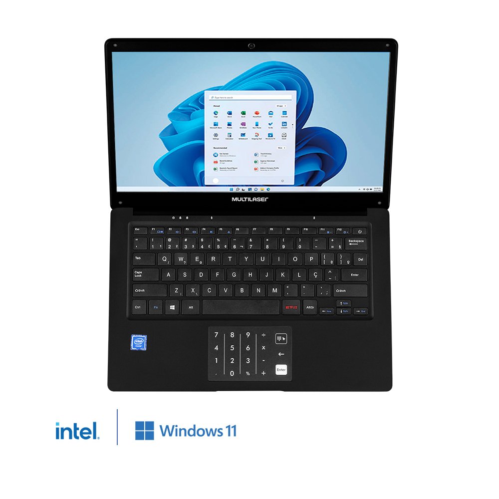 Notebook Multilaser Legacy Book Intel Celeron 4gb 64gb 14,1" Windows 11 Preto + Microsoft 365 Personal Com 1tb Na Nuvem Pc270