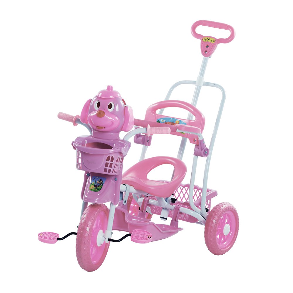 Triciclo Cachorrinho com Capota Rosa 3 Em 1 - Passeio, Pedal e Balanço Bel