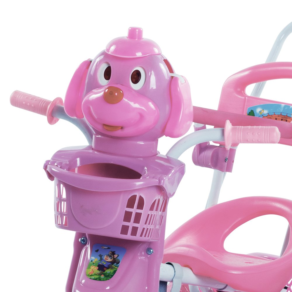 Triciclo Cachorrinho com Capota Rosa 3 Em 1 - Passeio, Pedal e Balanço Bel
