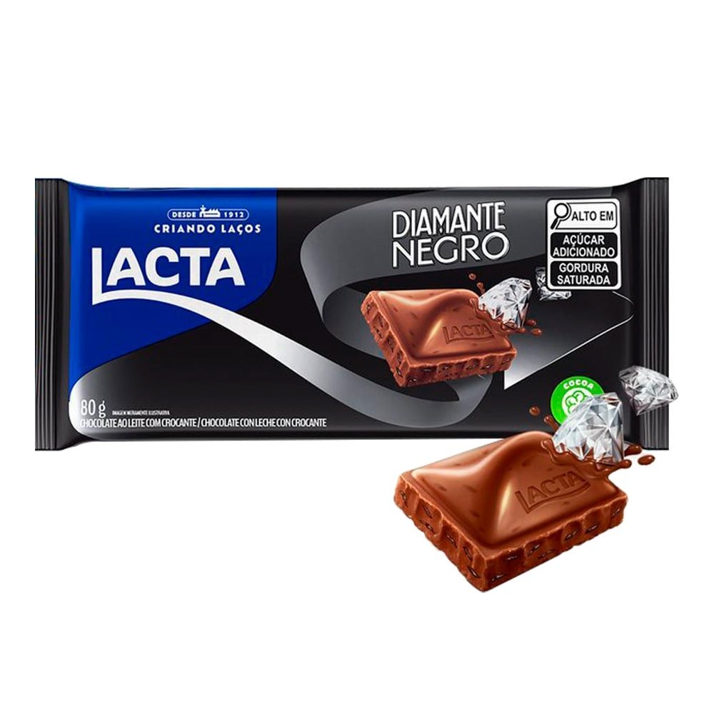 Chocolate Lacta Diamante Negro Ao Leite 80g - Caixa com 17 Unidades