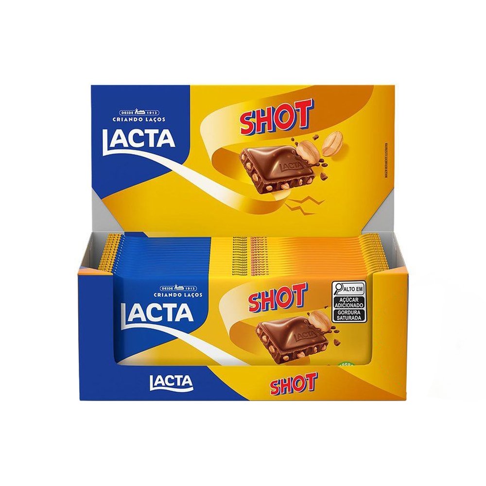 Chocolate Lacta Shot ao leite com amendoim 80g - Display com 17 Unidades