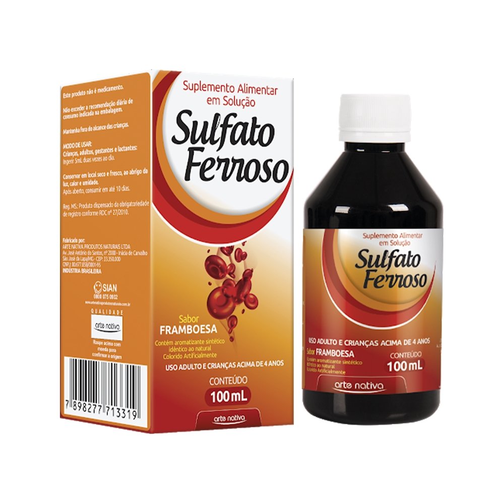 Sulfato Ferroso Arte Nativa Sabor Framboesa 100ml