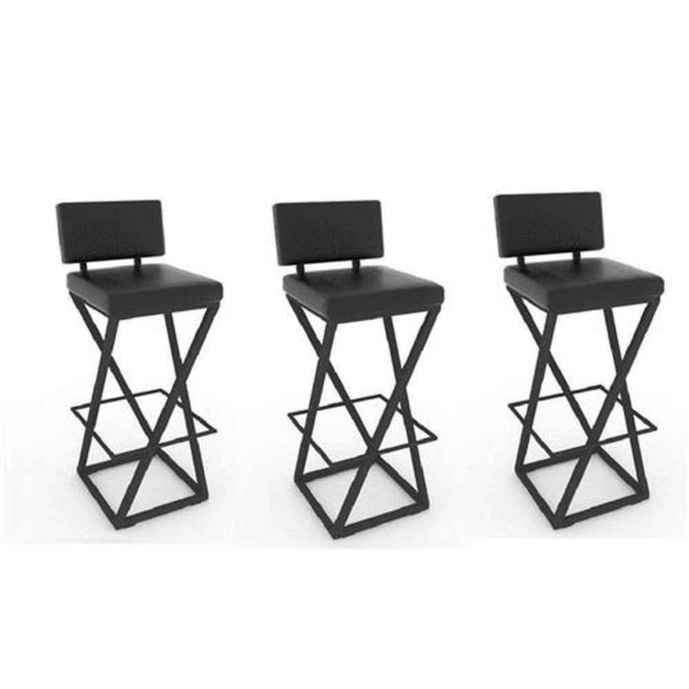 Banqueta Bistrô Estofada Preta kit com 3