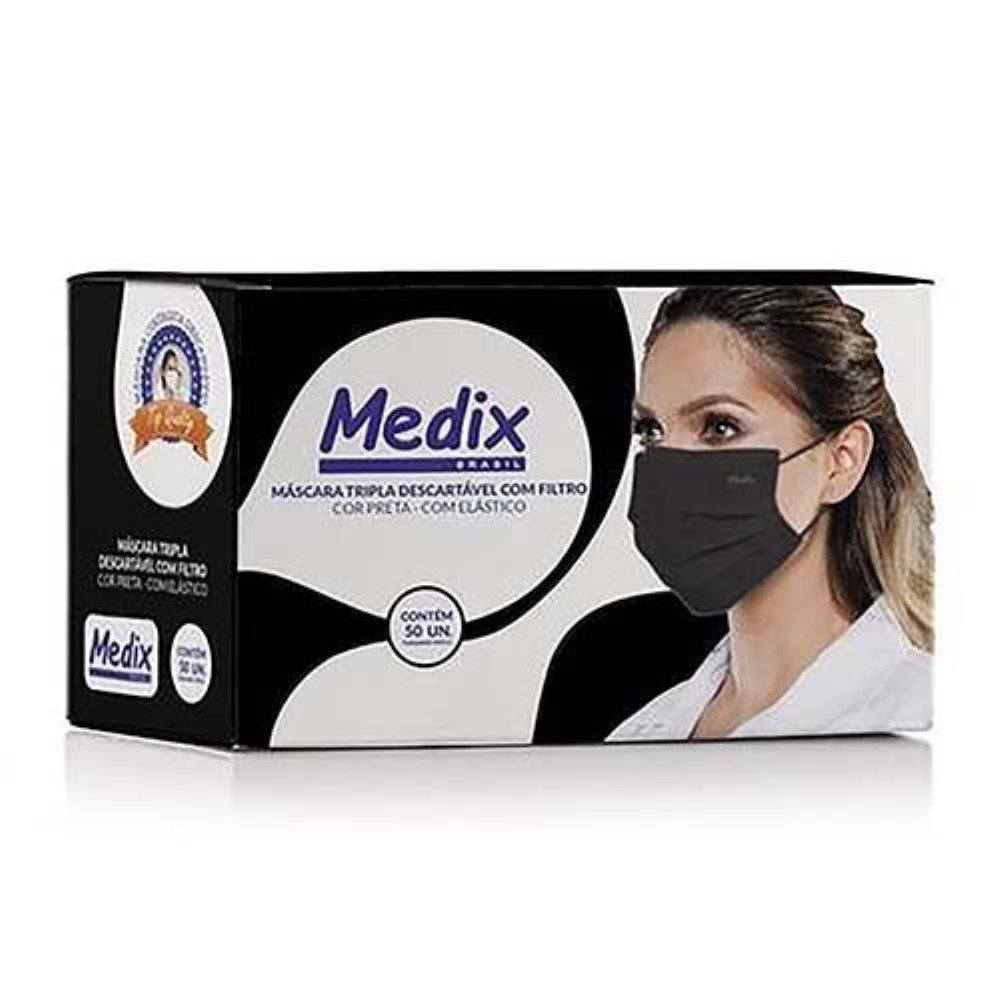 Mascara Tripla Tnt Anvisa 50 Unidades Preta Medix