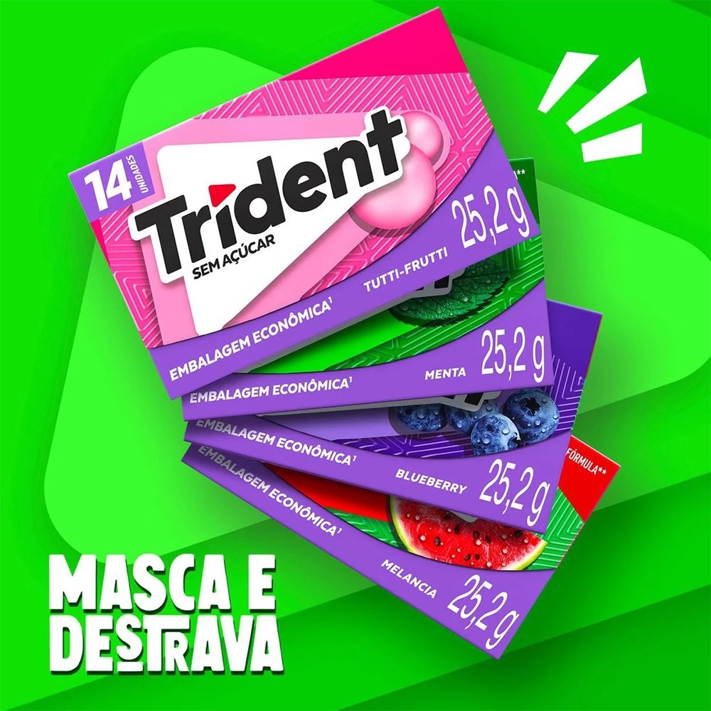 Chiclete Trident Tutti-Frutti Sem Açúcar 25,2g - Caixa com 12 Unidades