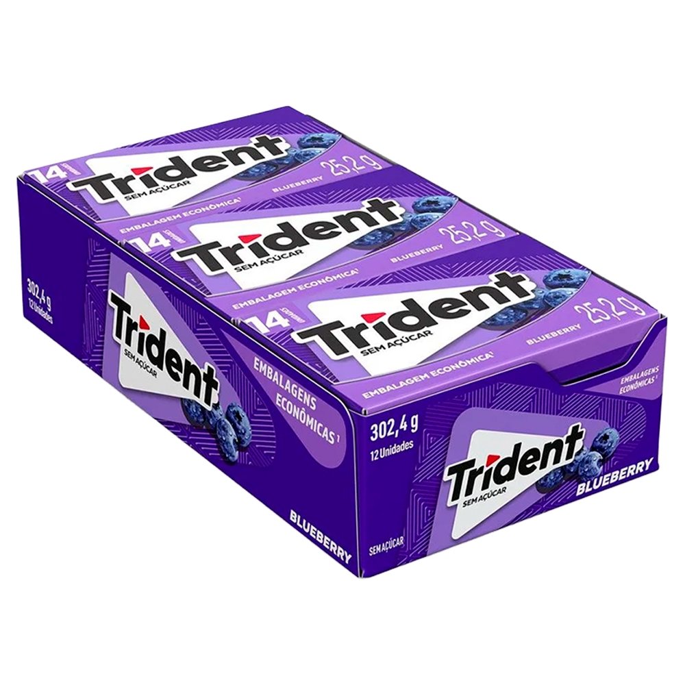 Chiclete Trident Blueberry Sem Açúcar 25,2g - Caixa com 12 Unidades