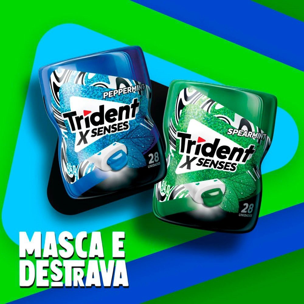 Chiclete Trident XSenses Peppermint sem Açúcar Garrafa 54g - Caixa com 6 unidades