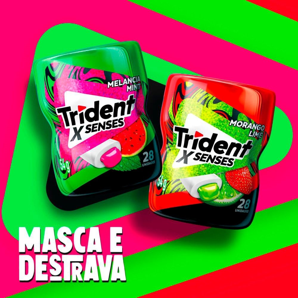 Chiclete Trident  XSenses Morango Lime sem Açúcar Garrafa 54g - Caixa com 6 Unidades