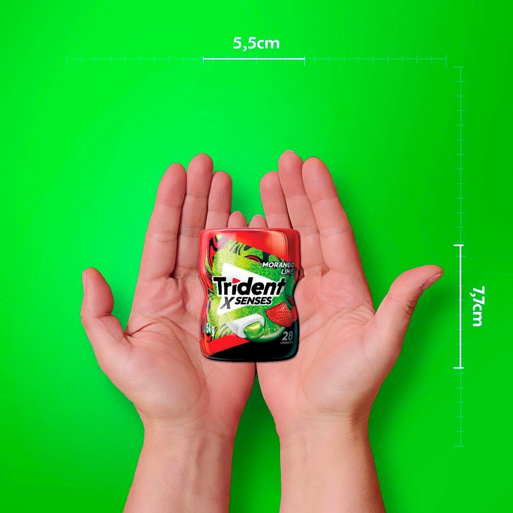 Chiclete Trident  XSenses Morango Lime sem Açúcar Garrafa 54g - Caixa com 6 Unidades