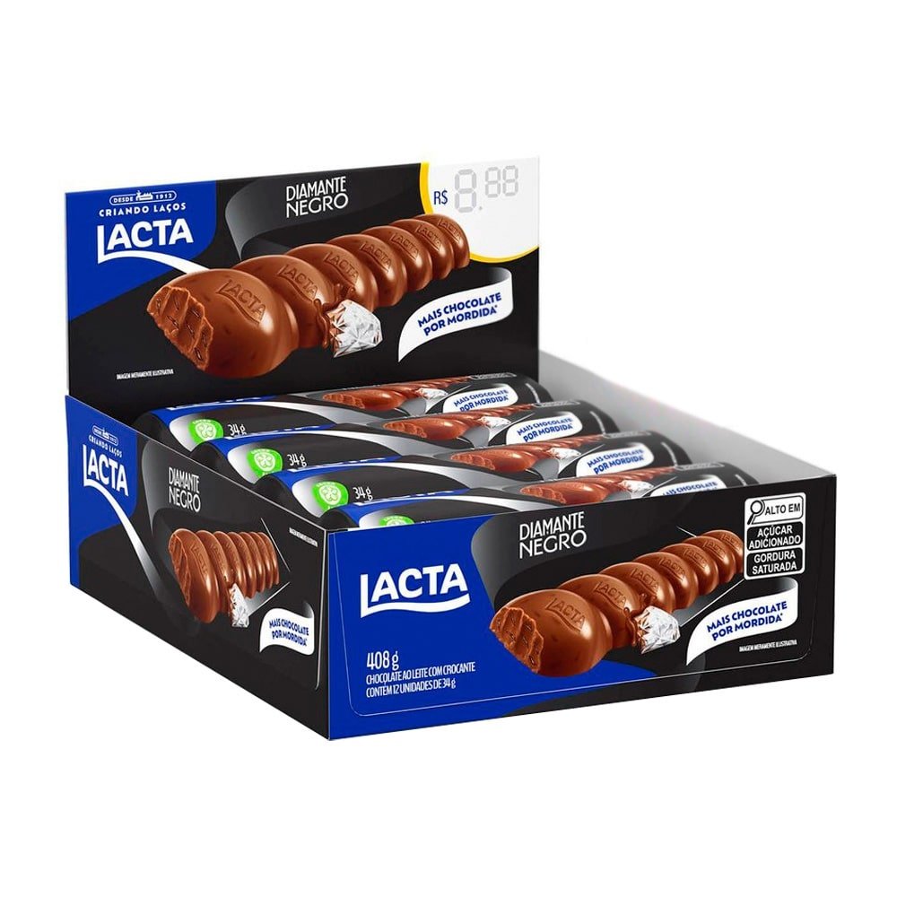 Chocolate Lacta Diamante Negro Ao Leite 34g - Caixa com 12 unidades