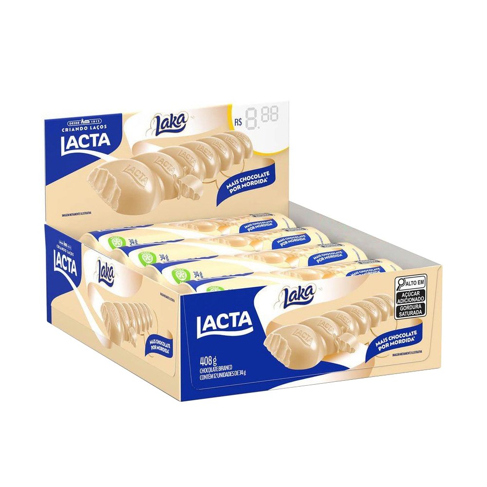 Chocolate Branco Lacta Laka 34g Display com 12 Unidades