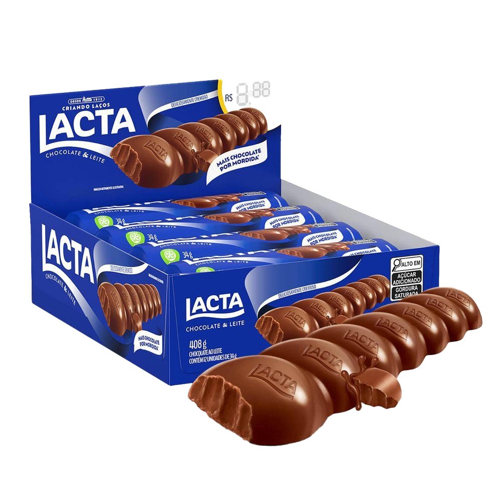 Chocolate Lacta ao leite 34g Display com 12 Unidades