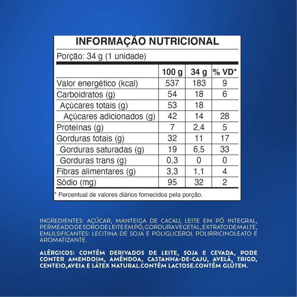 Chocolate Lacta ao leite 34g Display com 12 Unidades