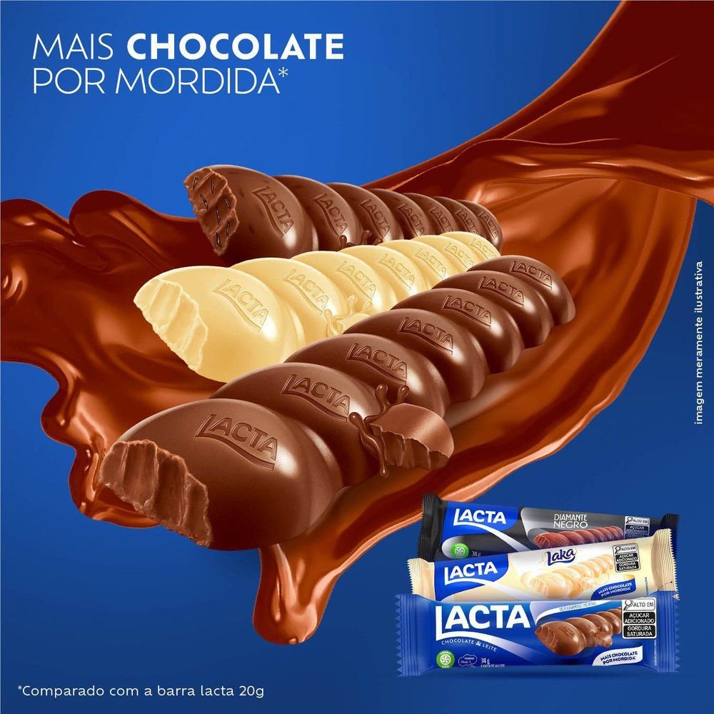 Chocolate Lacta ao leite 34g Display com 12 Unidades