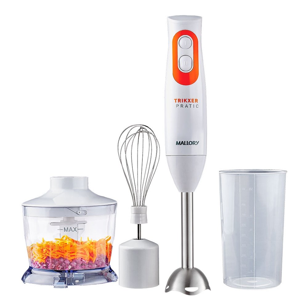 Mixer Mallory Trikxer - 3 em 1, 500W, 2 Velocidades, Processador, Batedor Clara, Branco, 220V