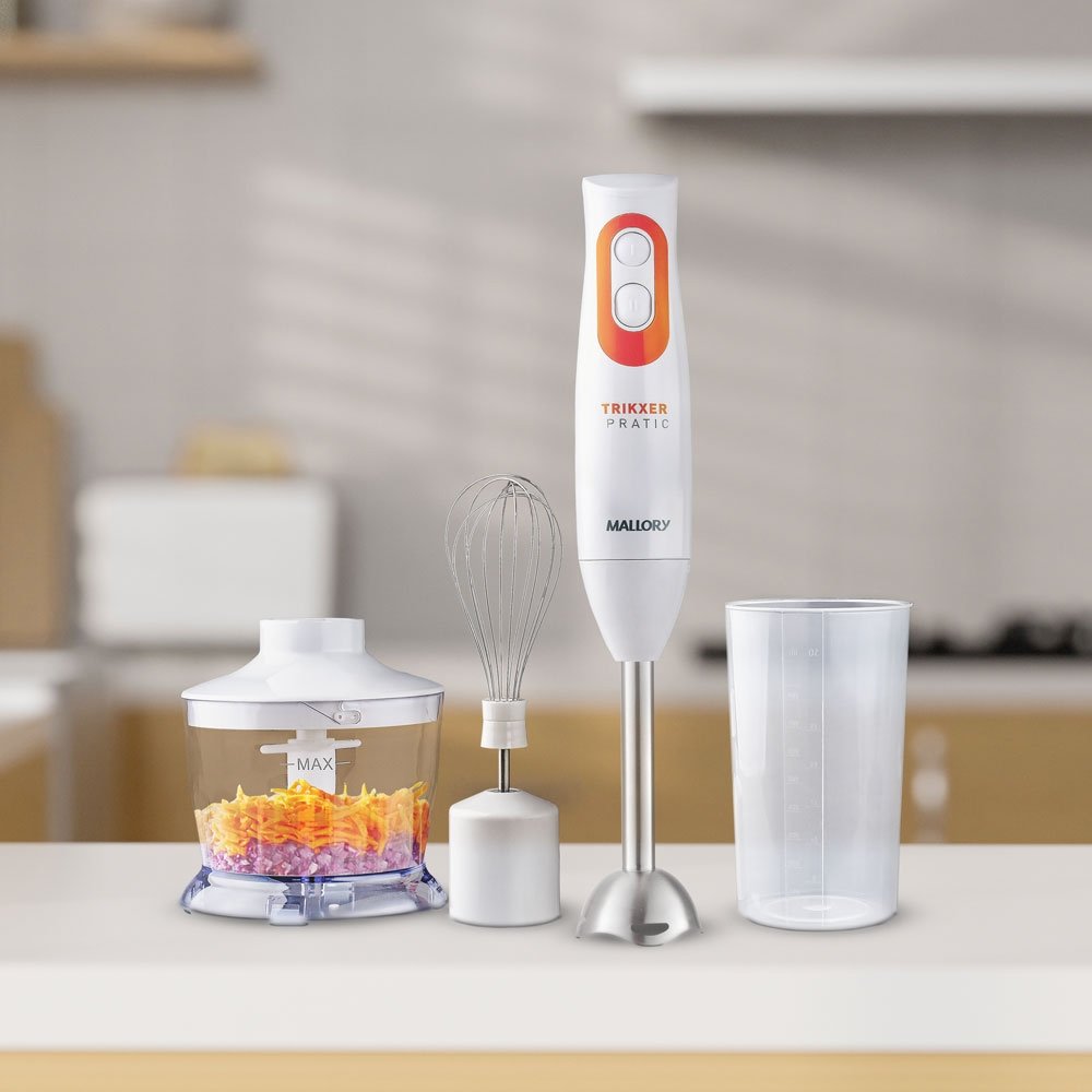 Mixer Mallory Trikxer - 3 em 1, 500W, 2 Velocidades, Processador, Batedor Clara, Branco, 220V