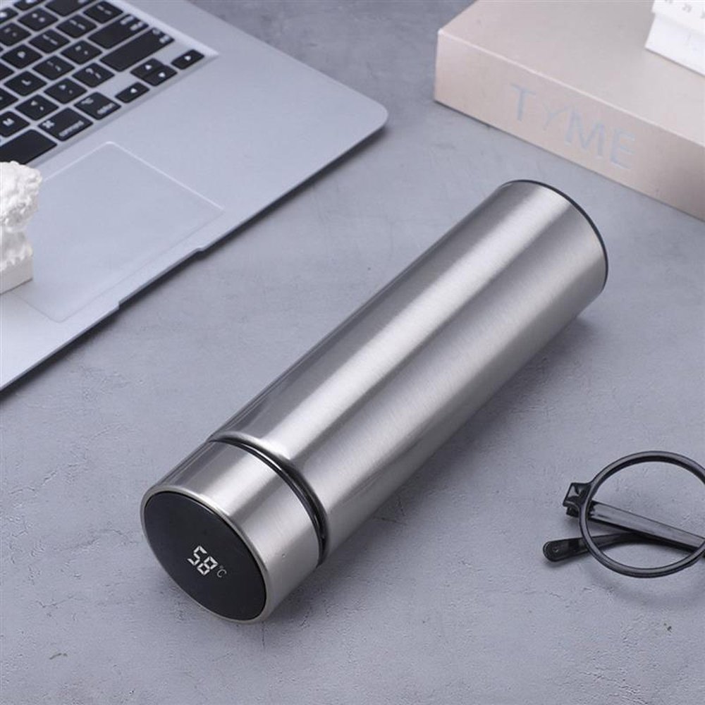 Garrafa Térmica Inox (Squeeze) Prata Com Sensor de Temperatura 460ml