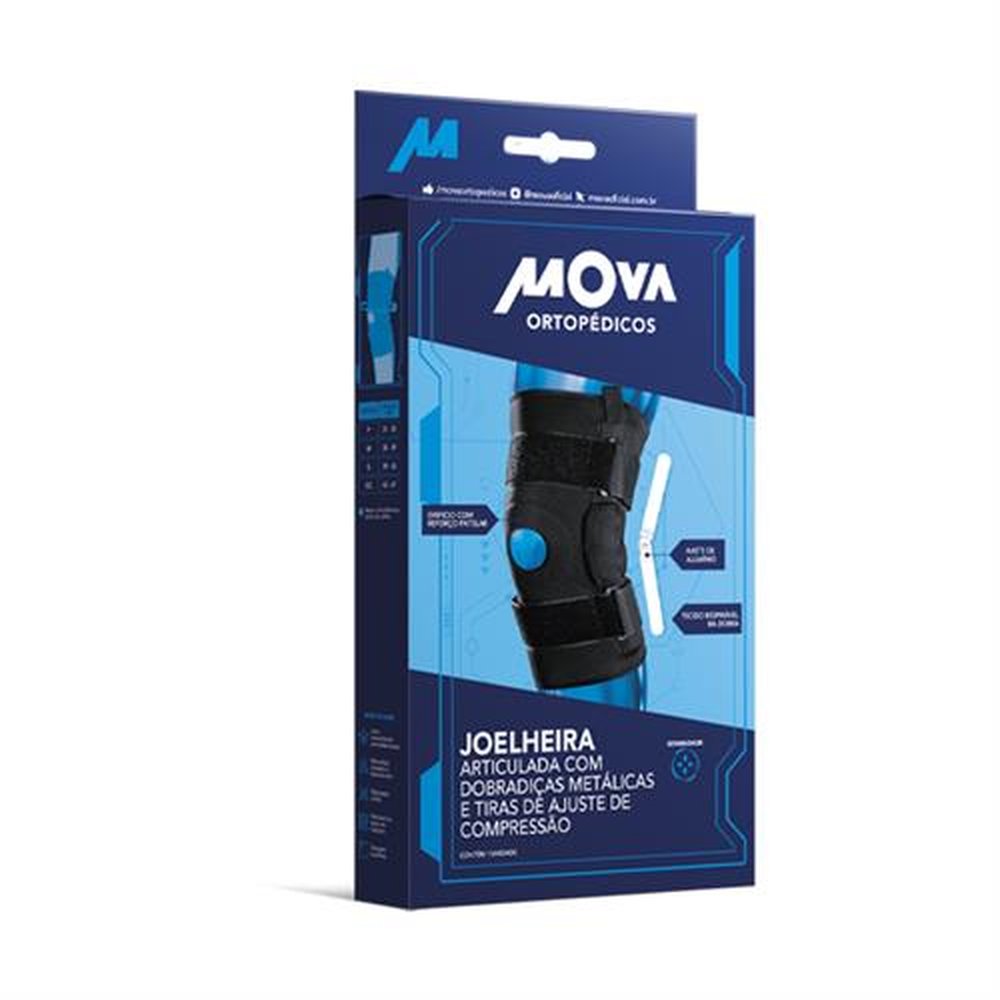 Joelheira Articulada com Dobradicas Metálicas e Tiras de Ajuste de Compressão Mova Tamanho G