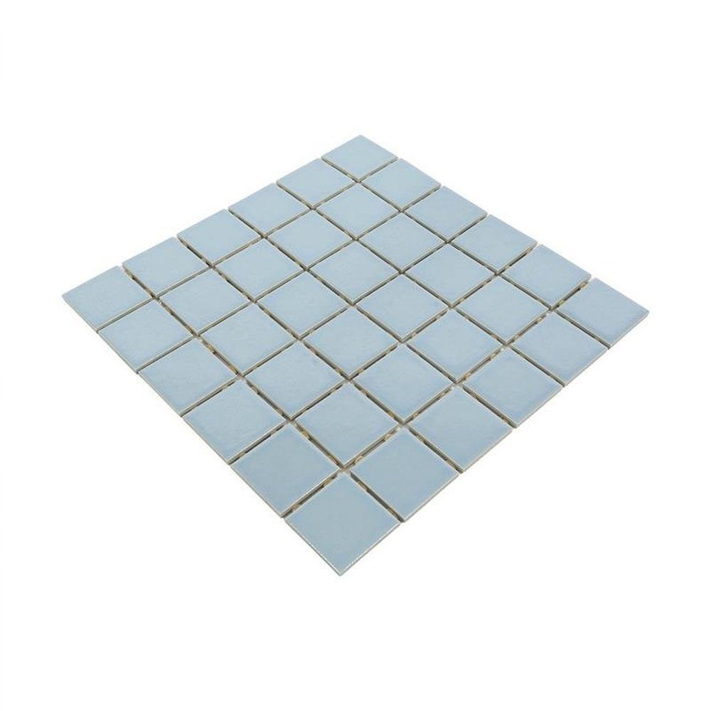 Pastilha De Porcelana Mosaico Ritmo Azul Citrino Brilhante Para Parede 5x5cm