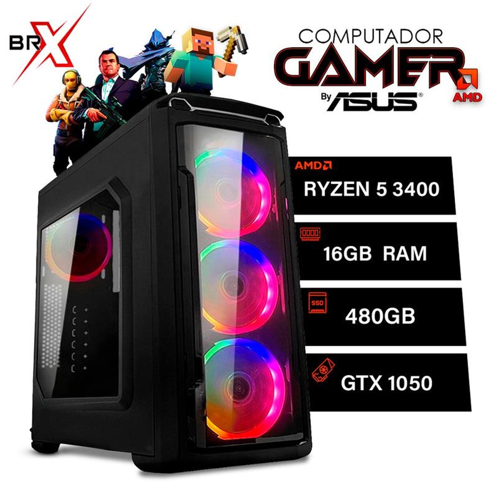 Computador Gamer AMD Ryzen 5 3400G By Asus 16GB 480GB Vídeo GTX 1050 4GB Windows 10 - BRX