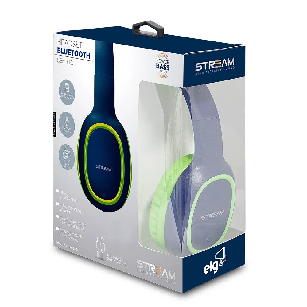 Headset ELG Stream com Microfone Bluetooth Azul/Verde - EPBMS1NB