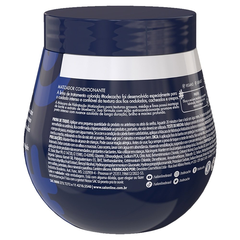 Máscara Hidratação Salon Line Tô de Cachos Matizadora Preto Azul 300g