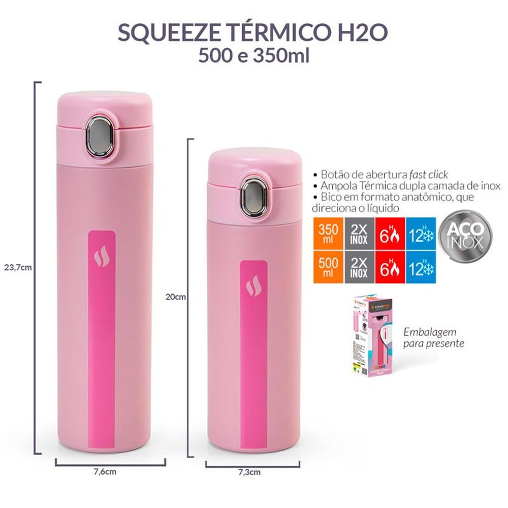 Squeeze Térmico H2O 500ml Rosa Termopro