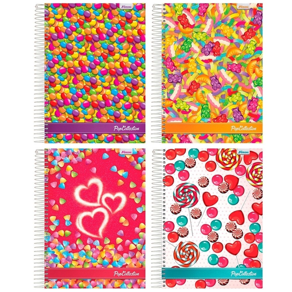 Caderno Espiral Capa Dura Universitário Pop Collection 200 Folhas 10 Matérias Emb.c/ 4 un. - Foroni
