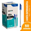 Caneta Esferográfica Bazze Six, Ponta 1.0, Azul, 50 Unidades