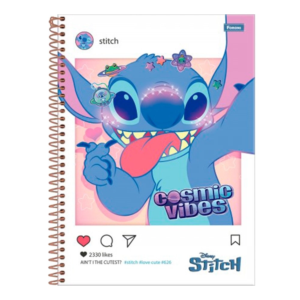 Caderno Espiral Foroni Universitário Capa Dura 1 Matéria Stitch 80 Folhas - Embalagem com 4 Unidades (Sortido)