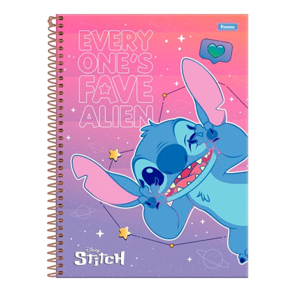 Caderno Espiral Foroni Universitário Capa Dura 1 Matéria Stitch 80 Folhas - Embalagem com 4 Unidades (Sortido)