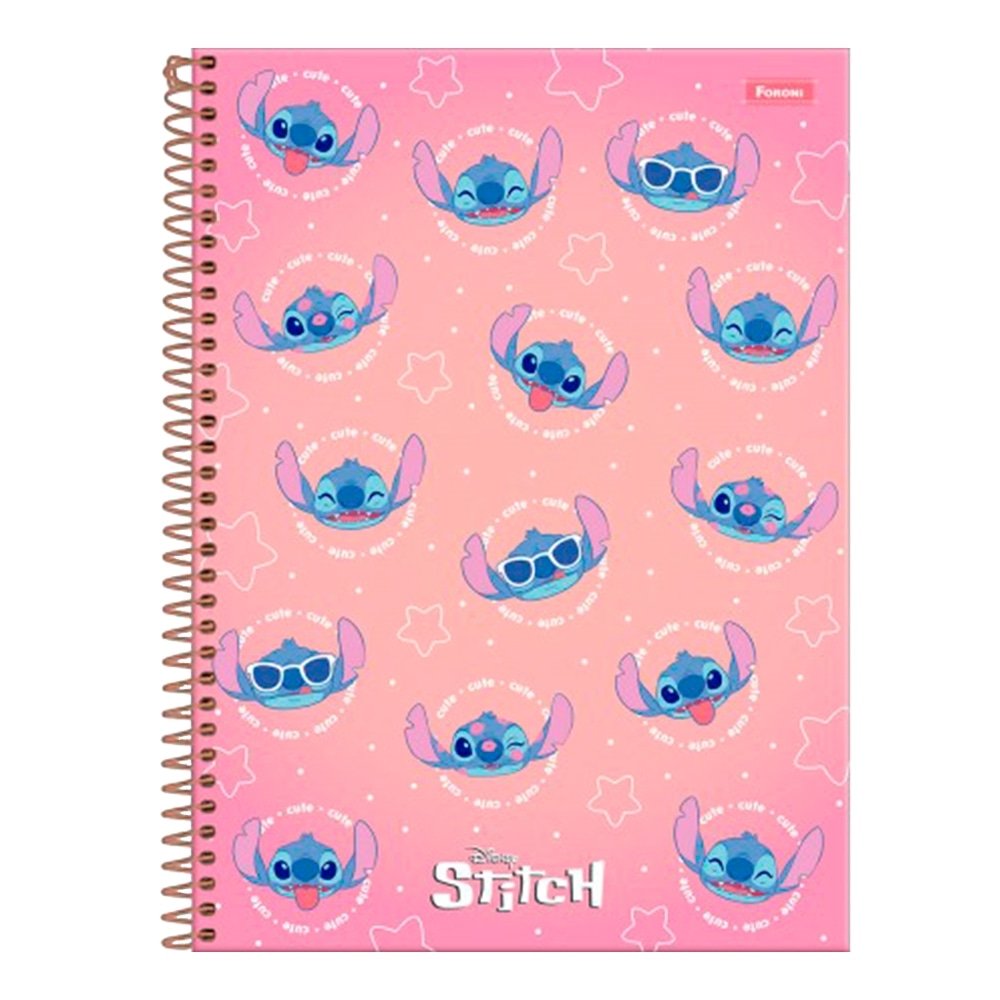 Caderno Espiral Foroni Universitário Capa Dura 1 Matéria Stitch 80 Folhas - Embalagem com 4 Unidades (Sortido)