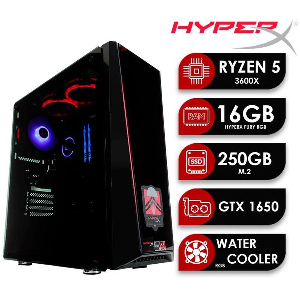 Computador Gamer HyperX AMD Ryzen 5 3600X 16GB SSD 250GB M.2 Vídeo 1650 4GB Windows 10