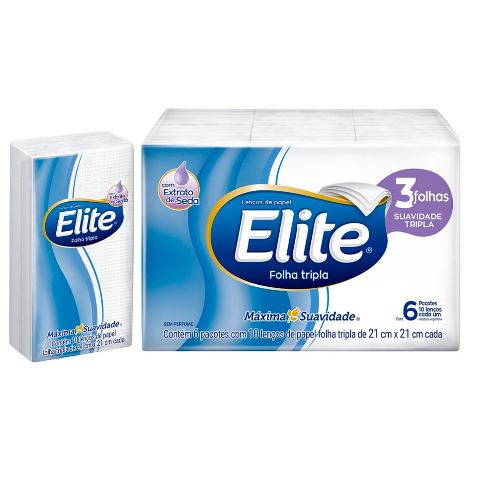 Lenço de Papel Elite Pocket Folha Tripla 10 Folhas - Embalagem com 6 Unidades