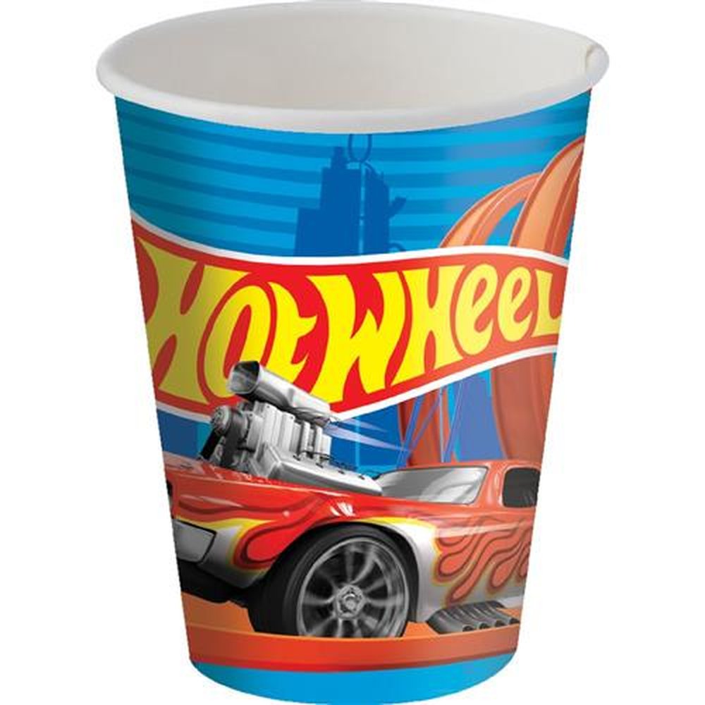 Copo Papel 200Ml Hot Wheels - Embalagem com 8 unidades.