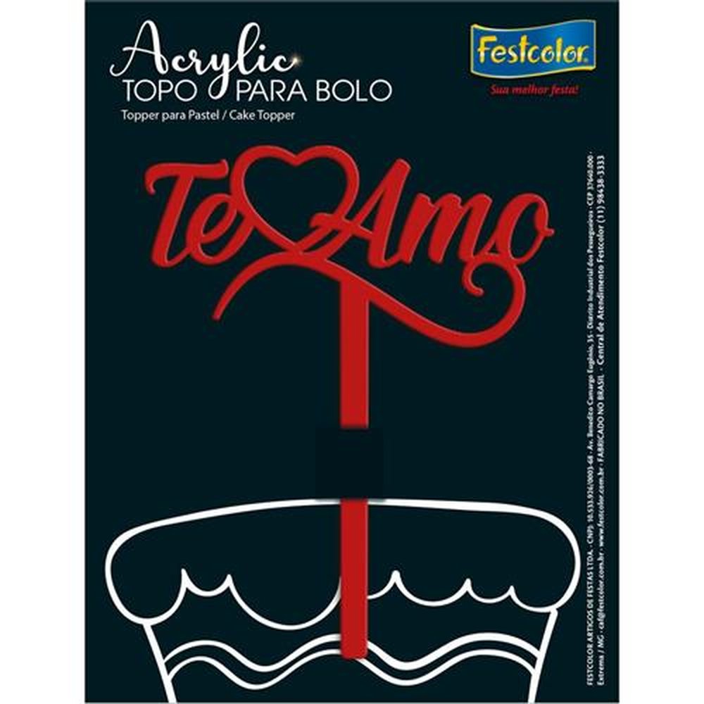 Topo Acrylic Te Amo Vermelho Fosco