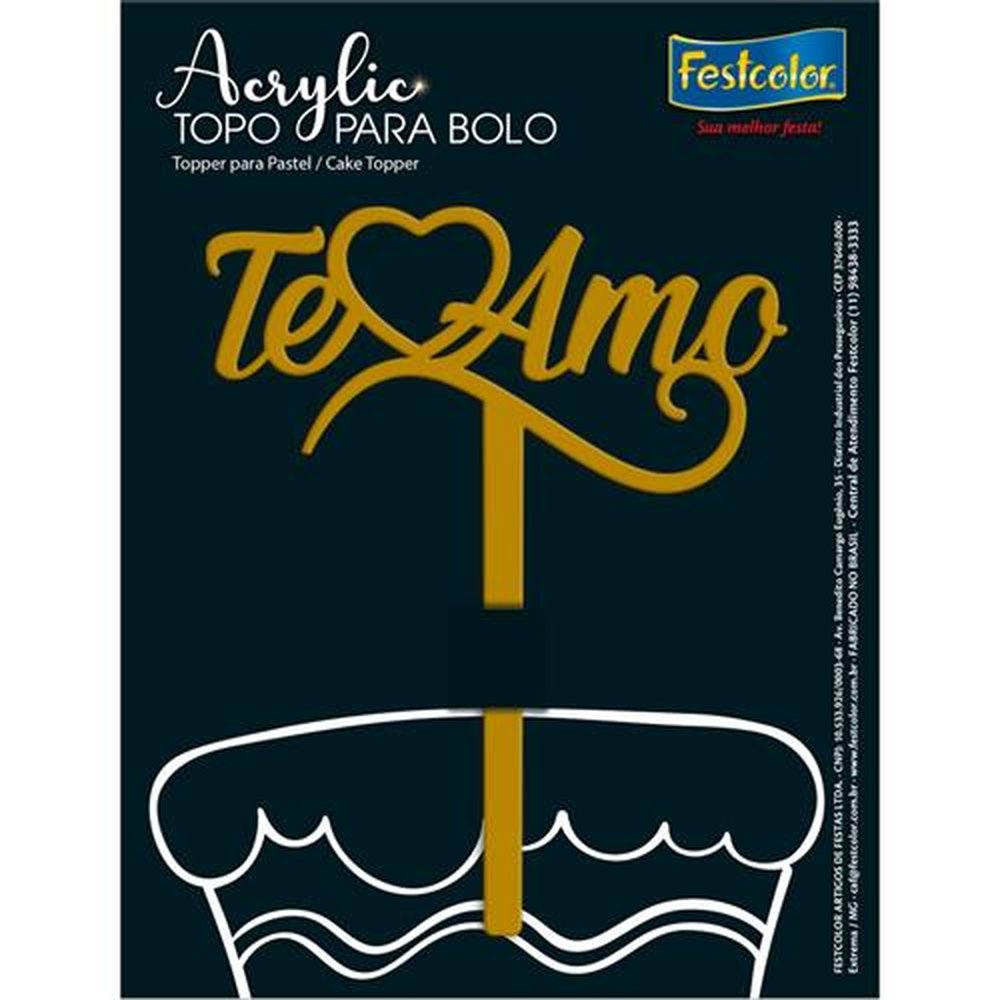 Topo Acrylic Te Amo Dourado Fosco