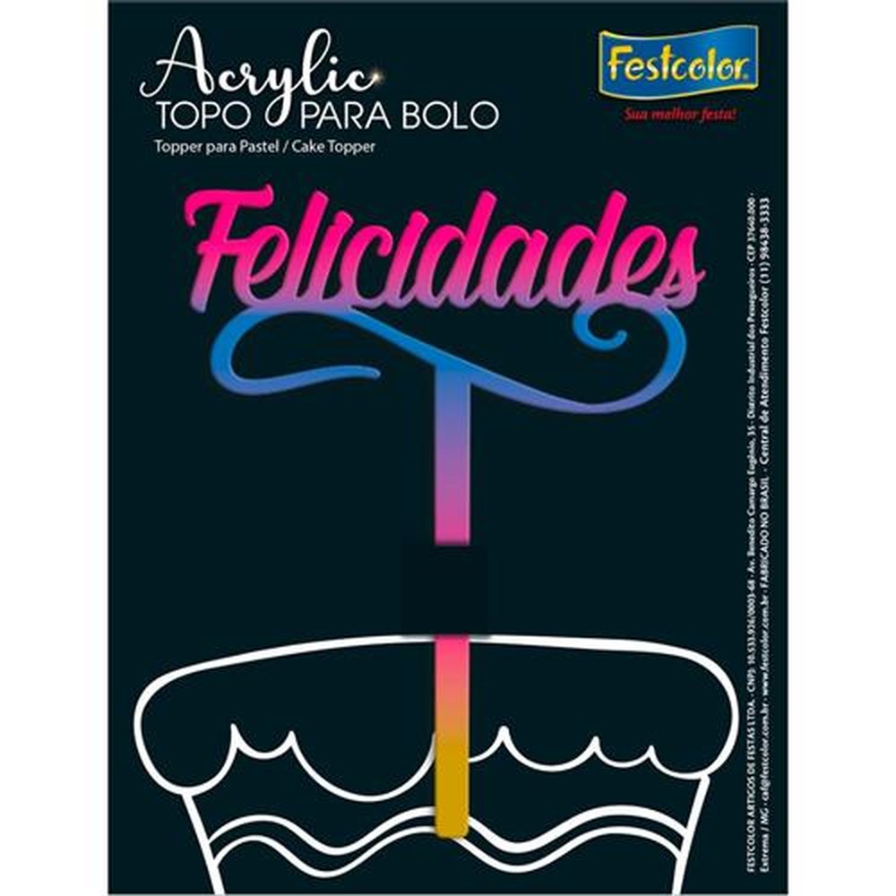 Topo Acrylic Felicidades Tricolor