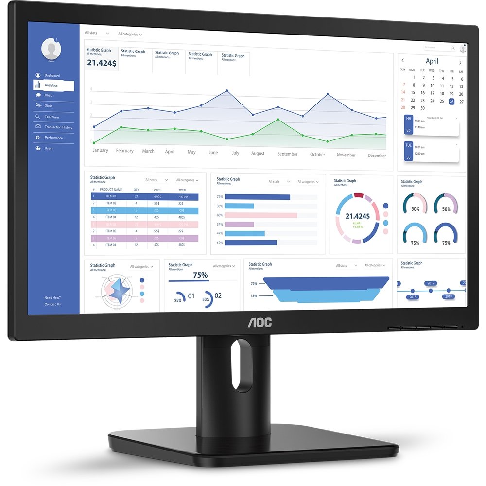 Monitor LED 19.5" AOC 20E1H, HD+, Resolução 1600 x 900, Widescreen, HDMI, VGA, Painel Antirreflexivo, 60Hz