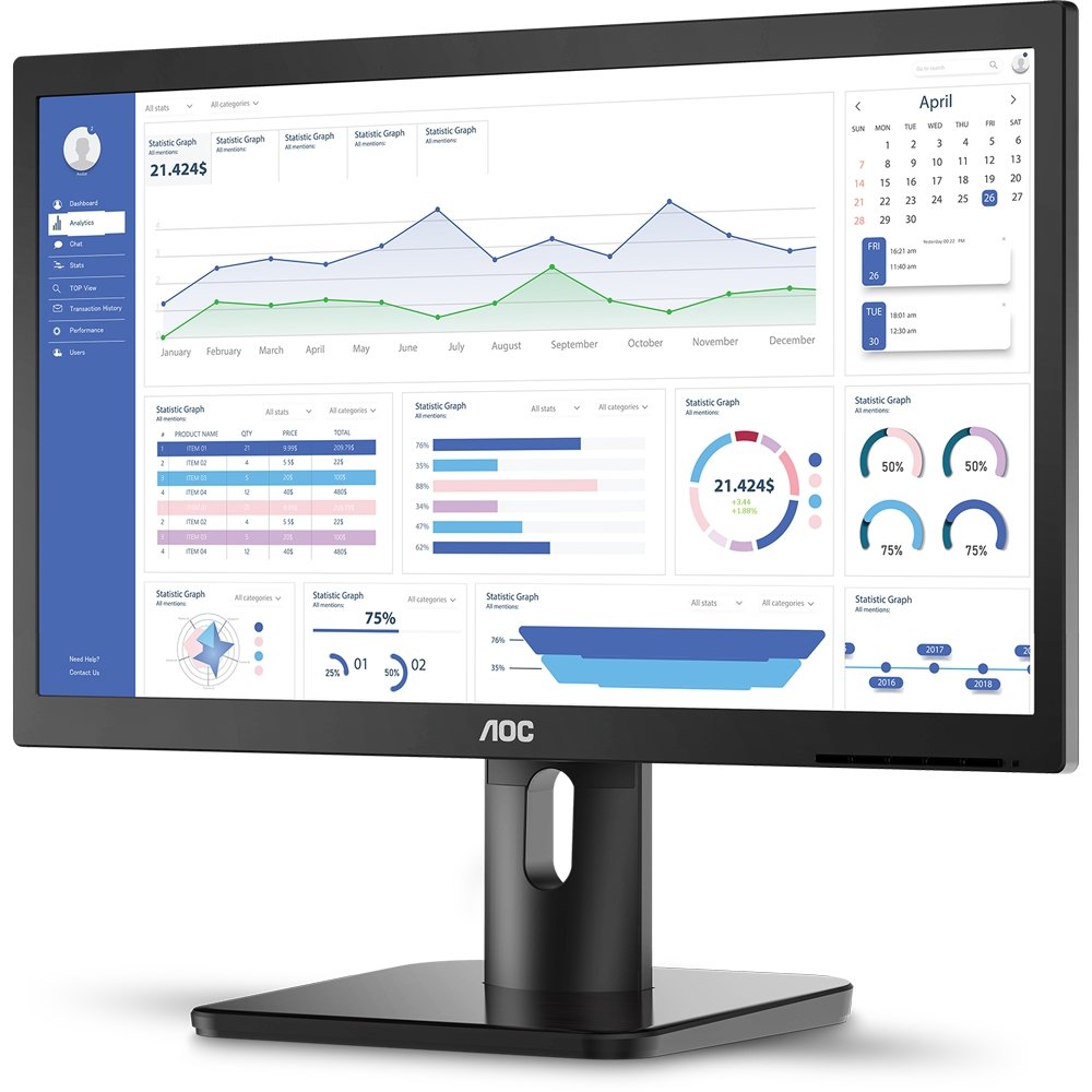 Monitor LED 19.5" AOC 20E1H, HD+, Resolução 1600 x 900, Widescreen, HDMI, VGA, Painel Antirreflexivo, 60Hz