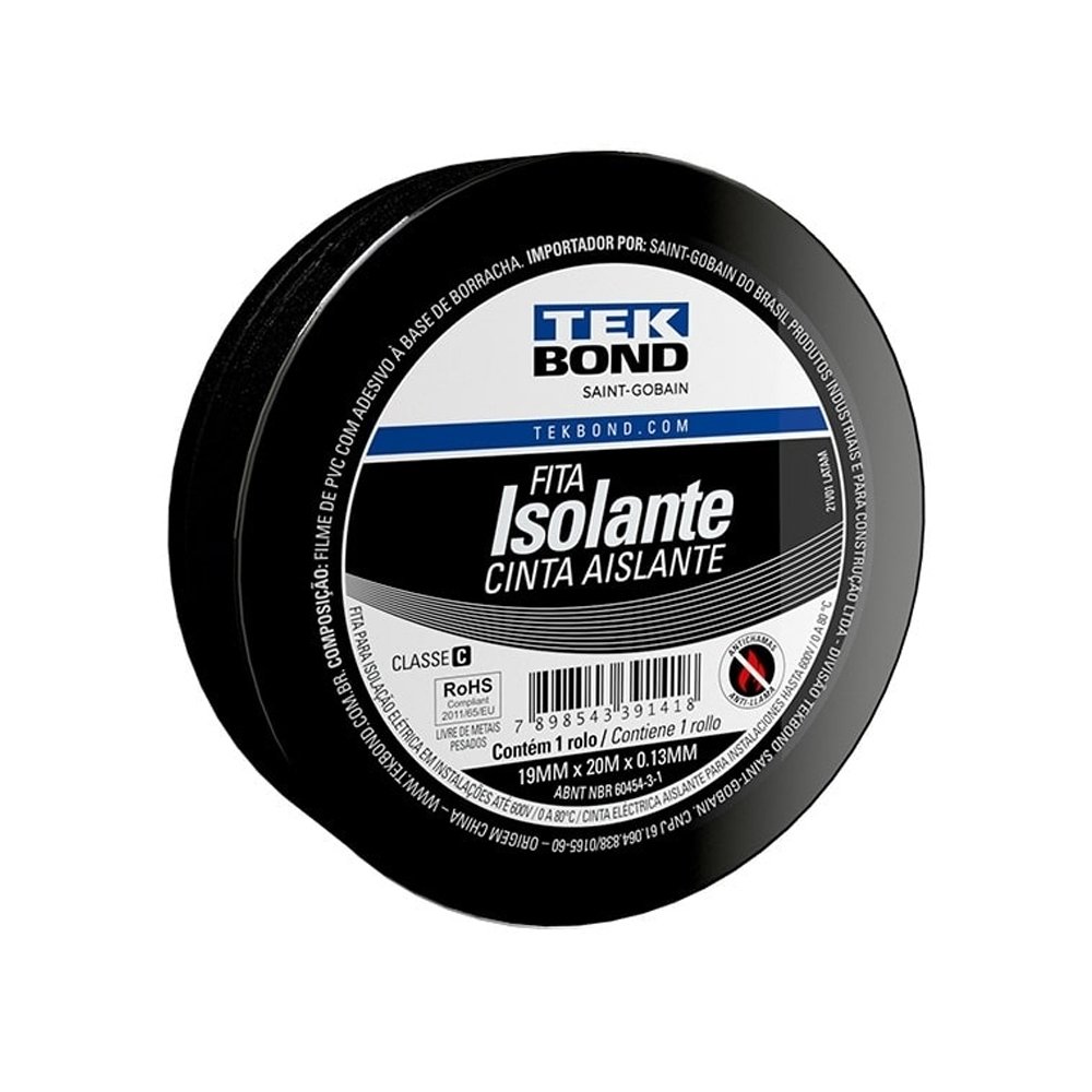 Fita Isolante Tekbond Uso Geral 19mmx20m - Embalagem com 10 Unidades