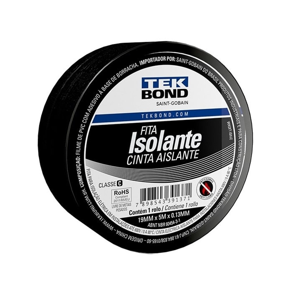 Fita Isolante Tekbond Uso Geral 19mmx5m - Embalagem com 10 Unidades