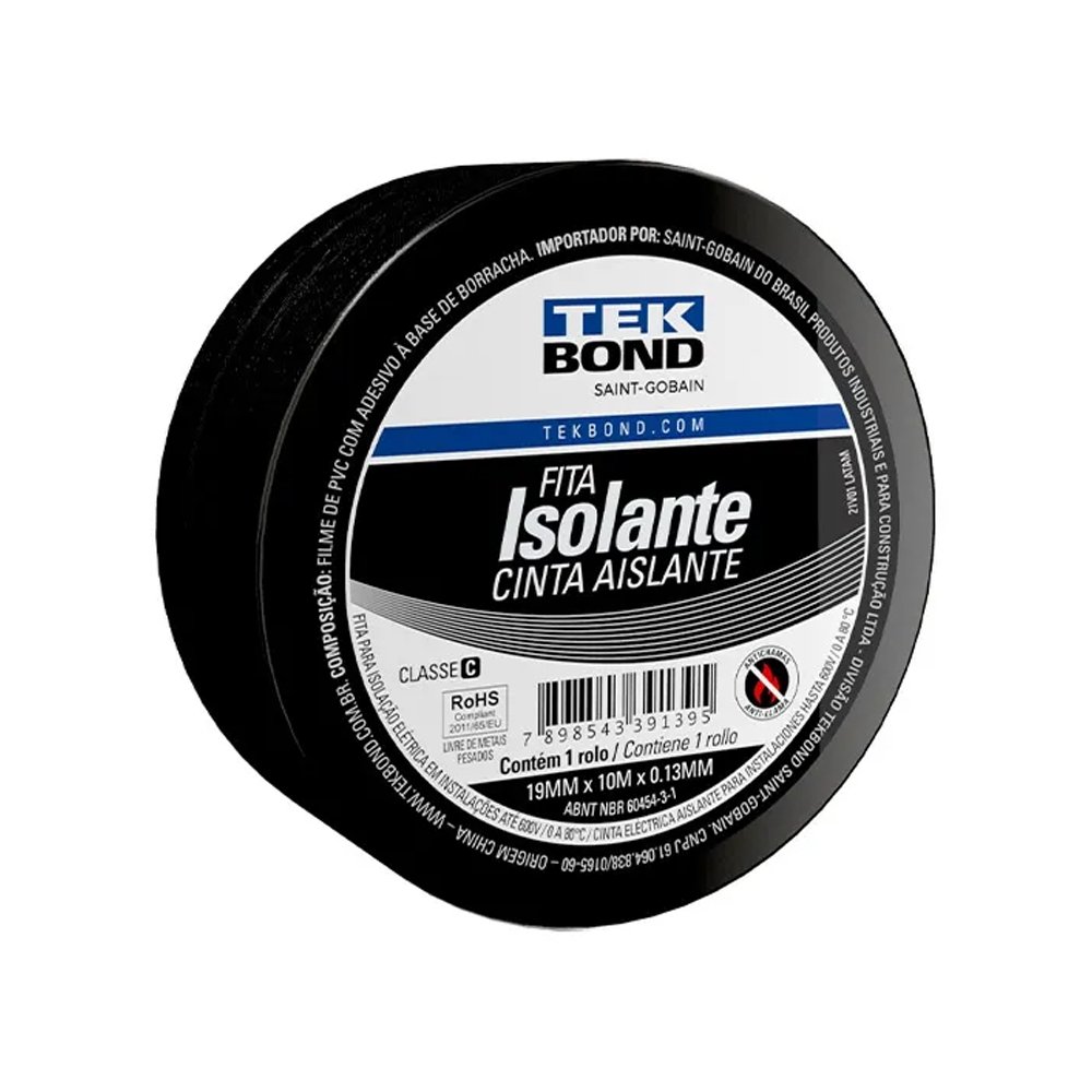 Fita Isolante Tekbond Uso Geral 19mmx10m - Embalagem com 10 Unidades