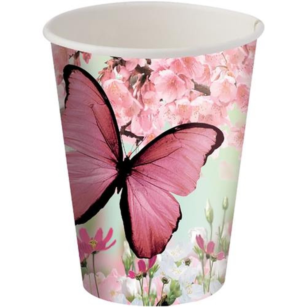Copo Papel 200Ml Jardim Das Borboletas - Embalagem com 8 unidades.