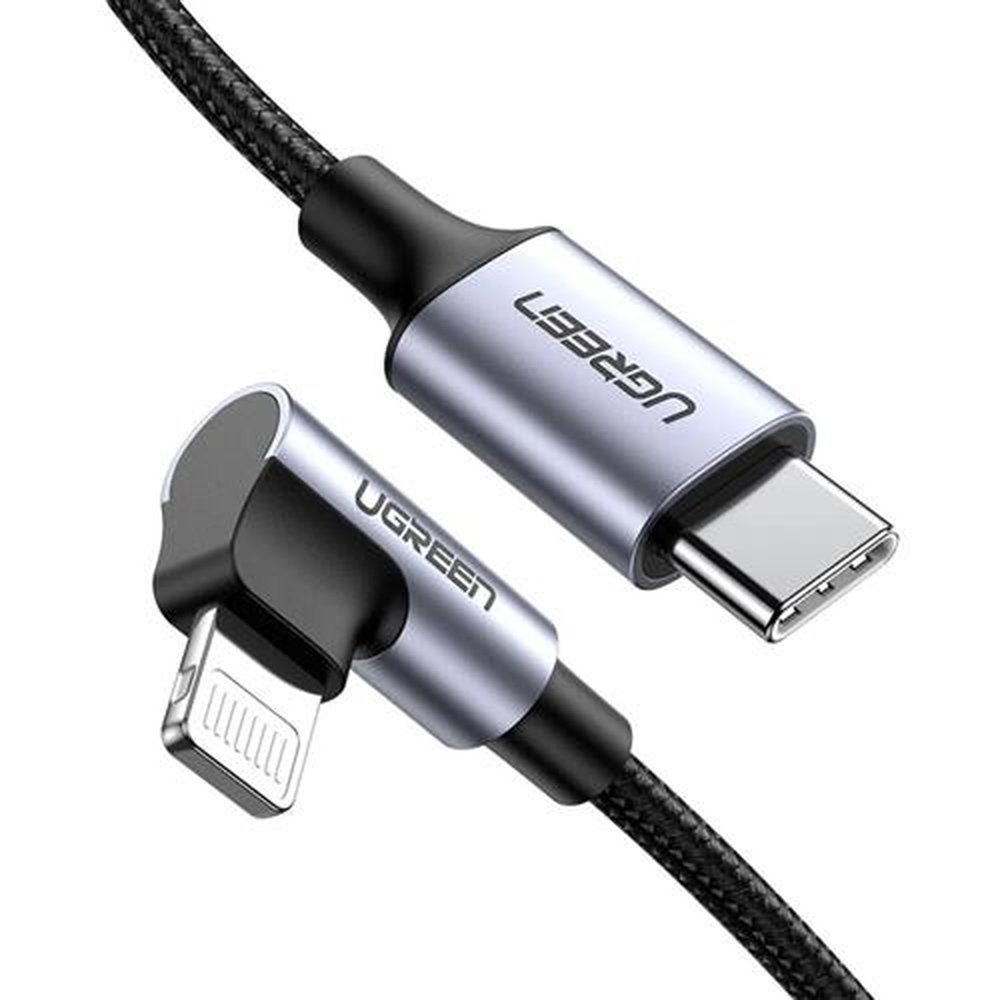 Cabo Para Iphone USB-C Lightning 90º Nylon Preto Alumínio 2m Ugreen