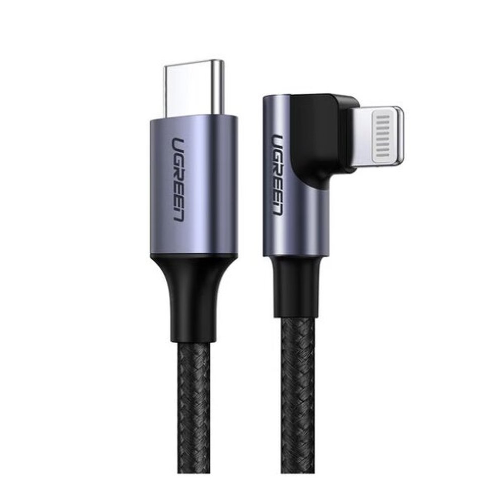 Cabo Para Iphone USB-C Lightning 90º Nylon Preto Alumínio 2m Ugreen