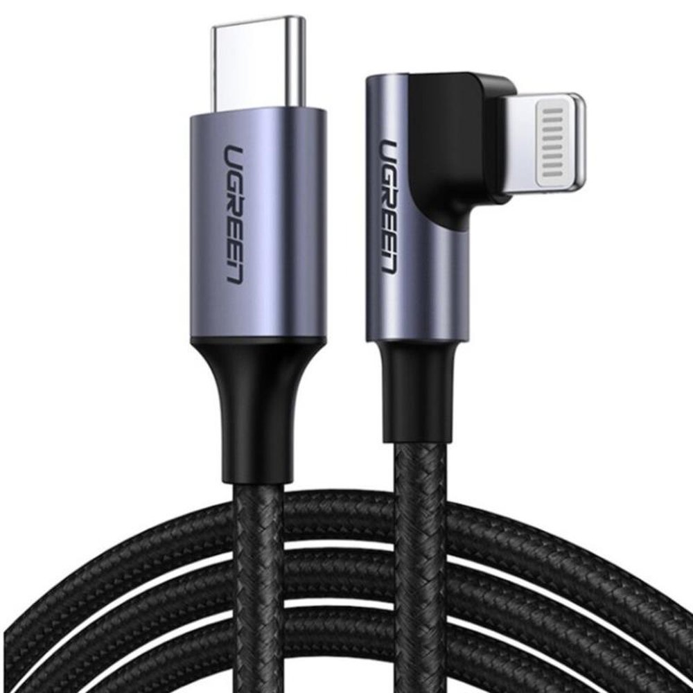 Cabo Para Iphone USB-C Lightning 90º Nylon Preto Alumínio 2m Ugreen