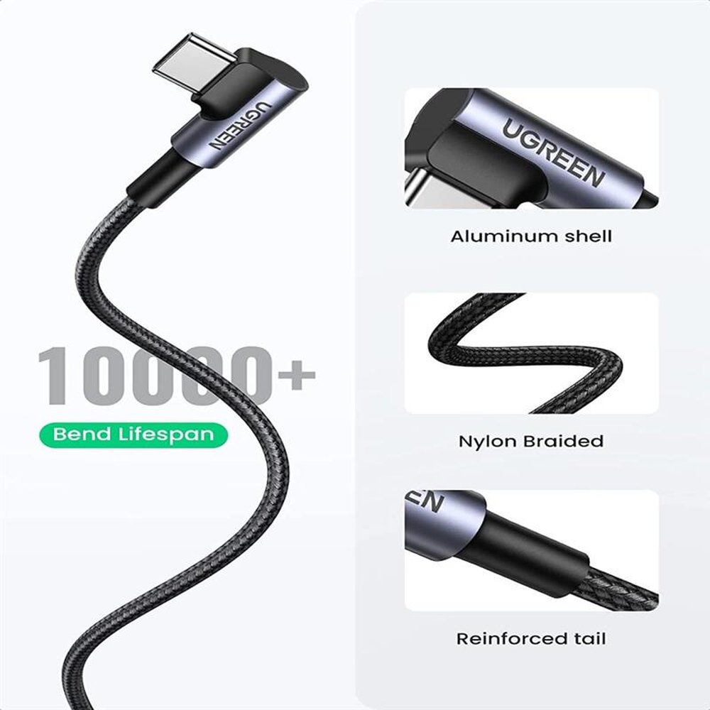 Cabo Para Iphone USB-C Lightning 90º Nylon Preto Alumínio 2m Ugreen