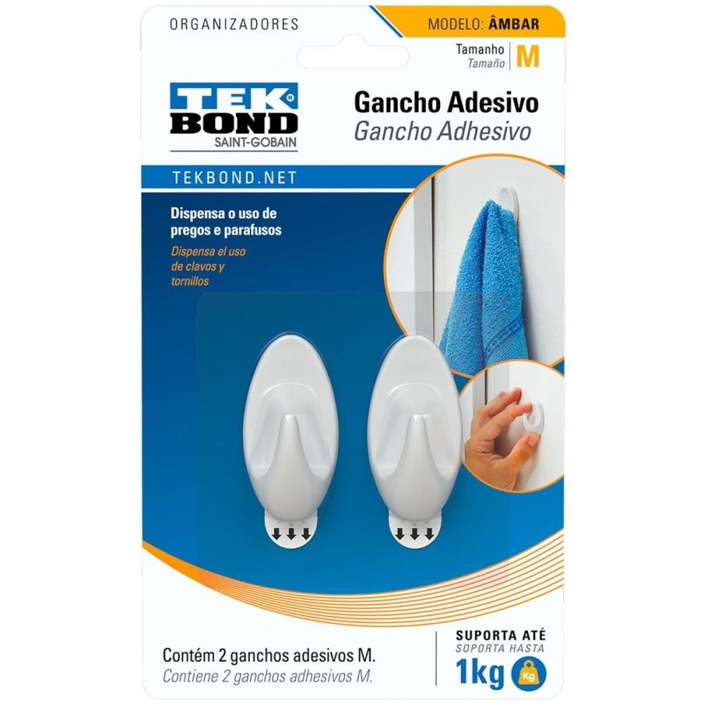 Gancho Plástico Ambar Branco Tekbond - Tamanho M